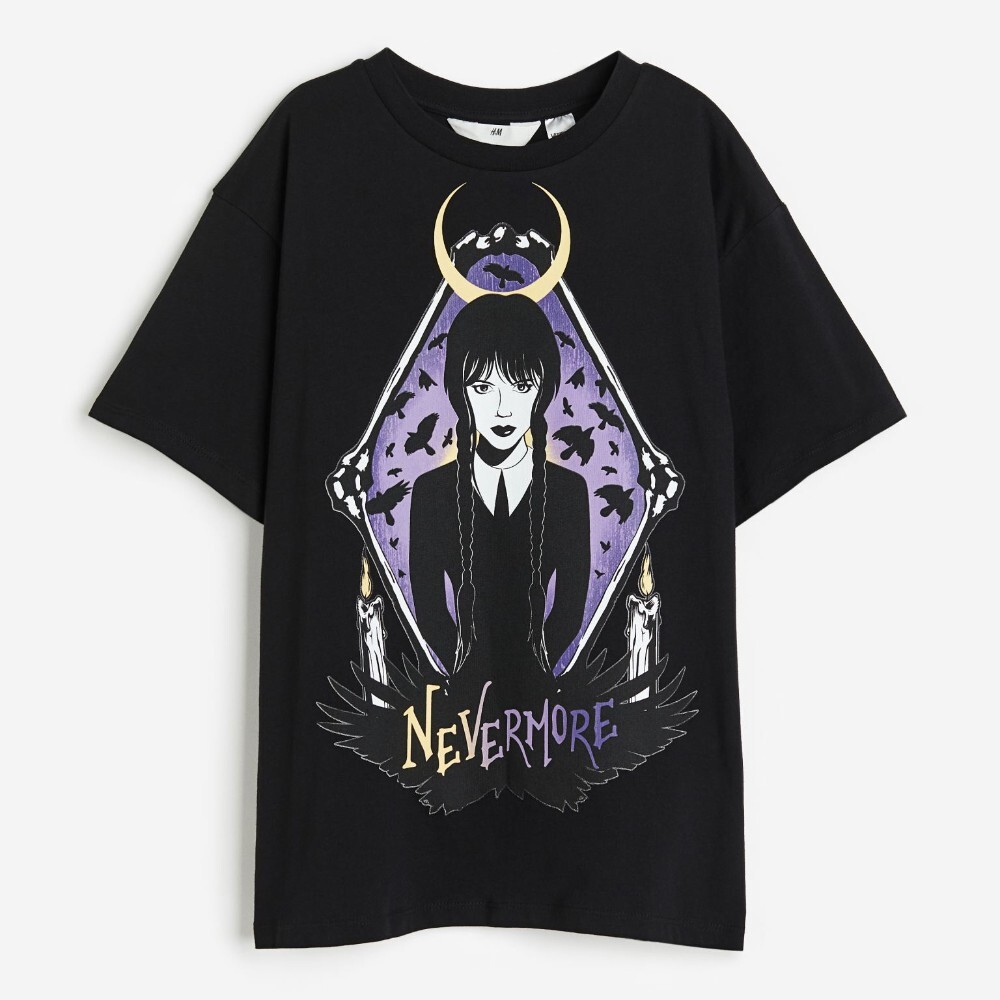 

Футболка H&M Kids Oversized Printed Wednesday, черный