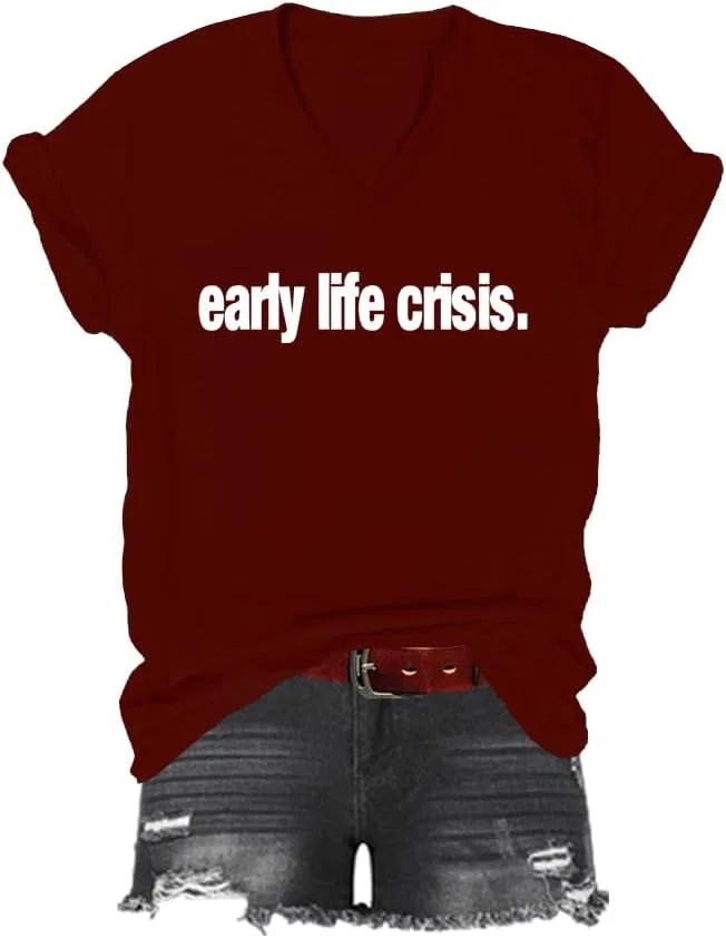 Футболка с принтом V-образным вырезом, Early Life Crisis, Claret