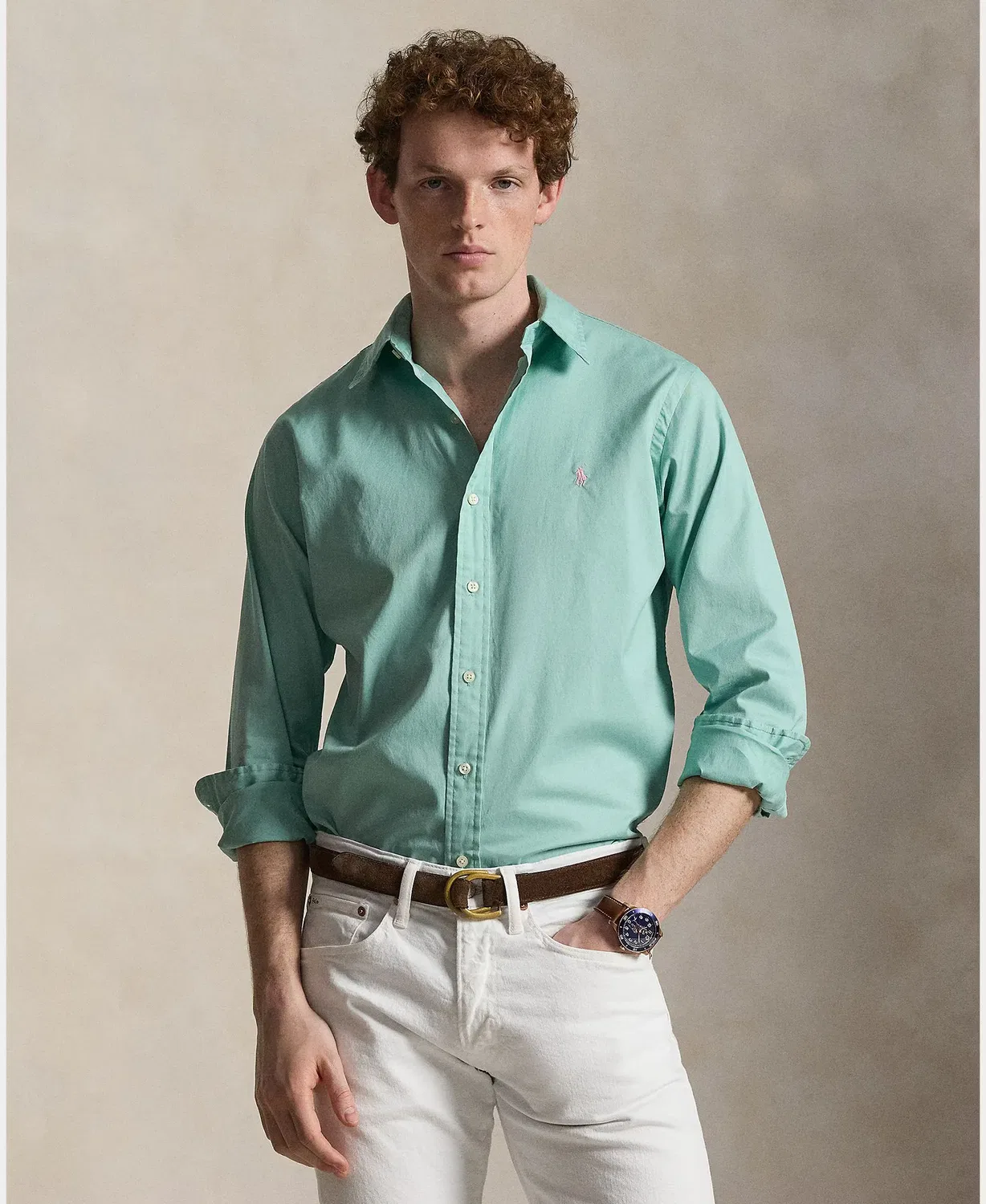 Мужская рубашка Regular Fit из твила Polo Ralph Lauren, Verde Agua