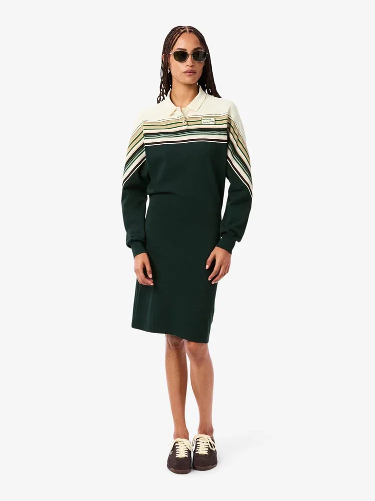 Платье поло Lacoste MIF Betwing, с длинным рукавом, зеленое