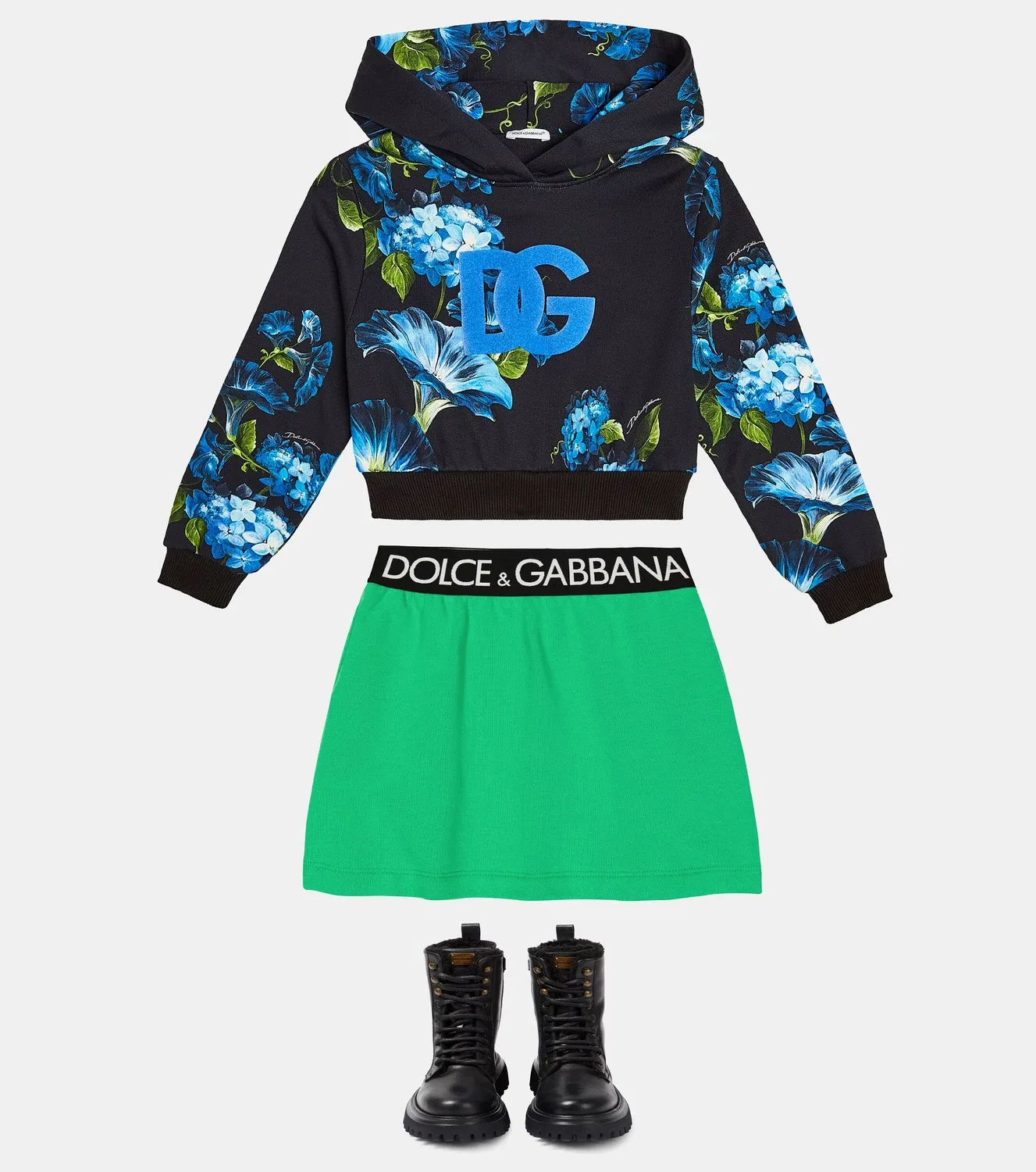 Худи из хлопкового джерси с цветочным узором Dolce&Gabbana Kids, черный — фото 2