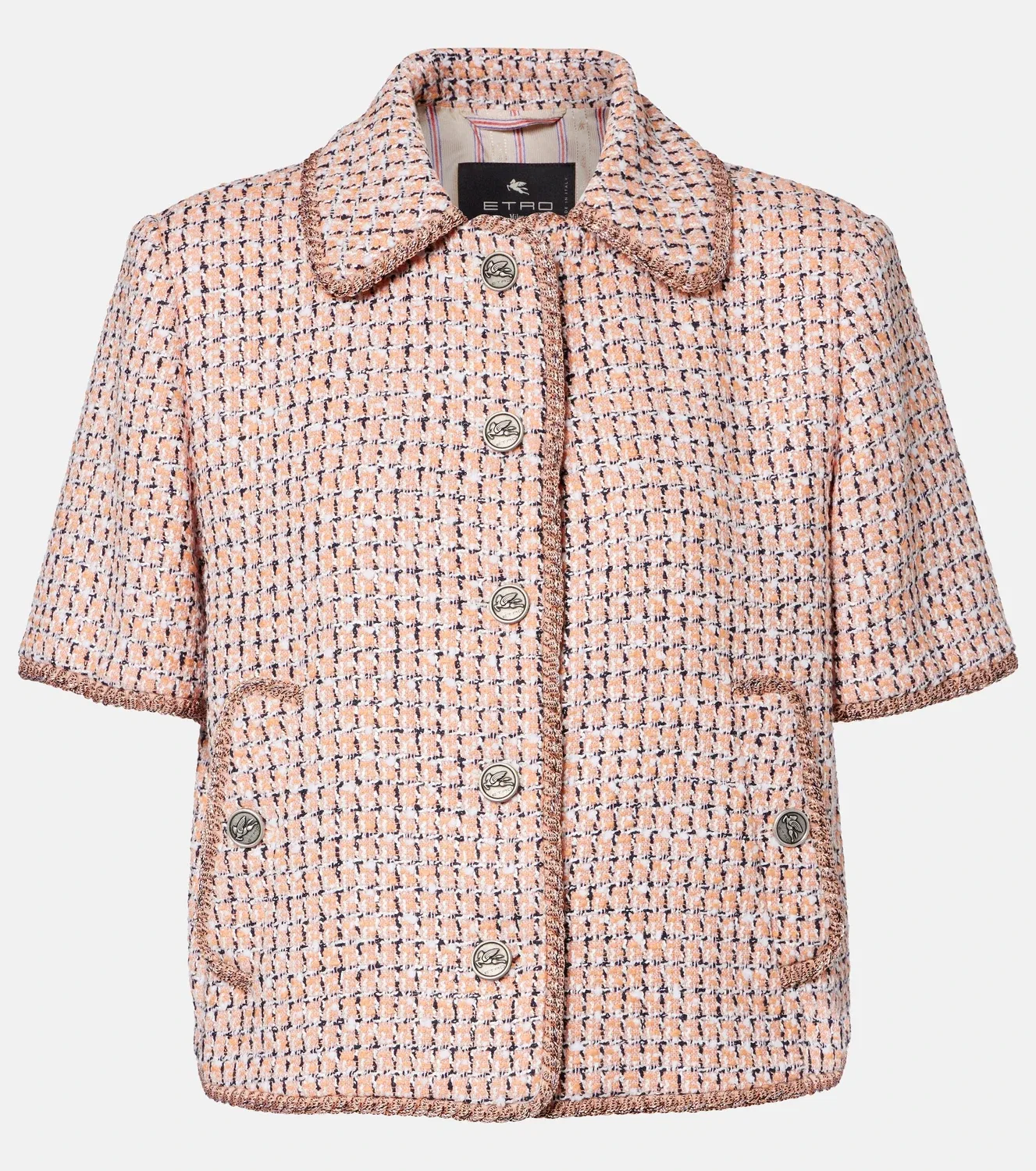 Укороченный твидовый жакет Etro, розовый
