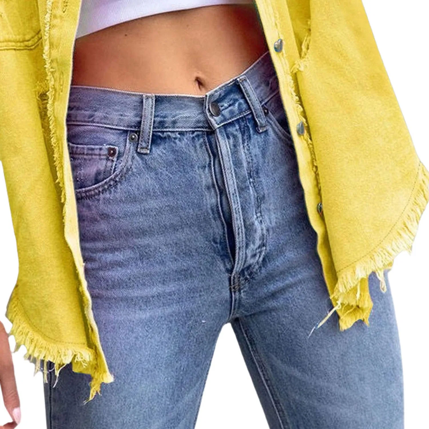 Женская джинсовая куртка oversize с бахромой, Giallo — фото 3