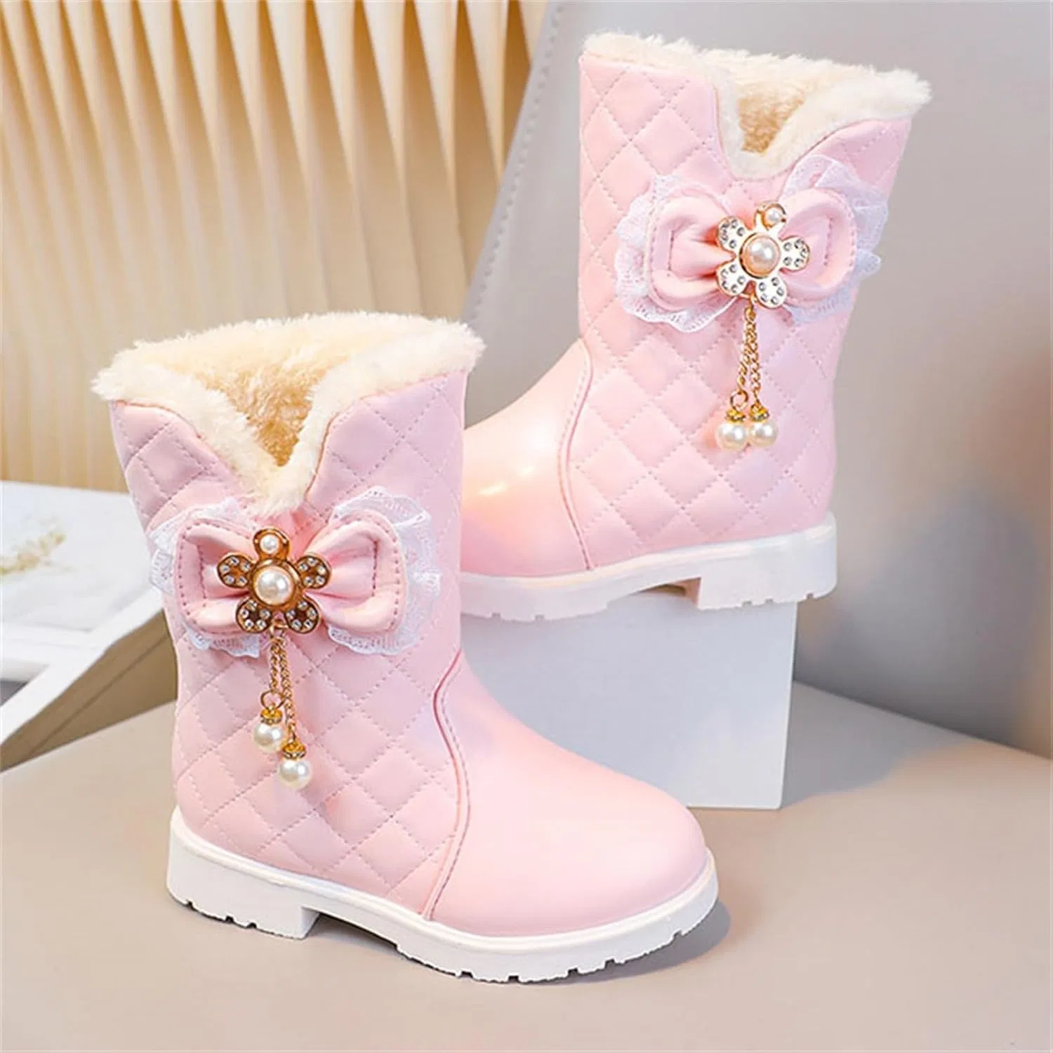 Детские сапоги для девочек с бантом SHOPESSA, Pink — фото 3