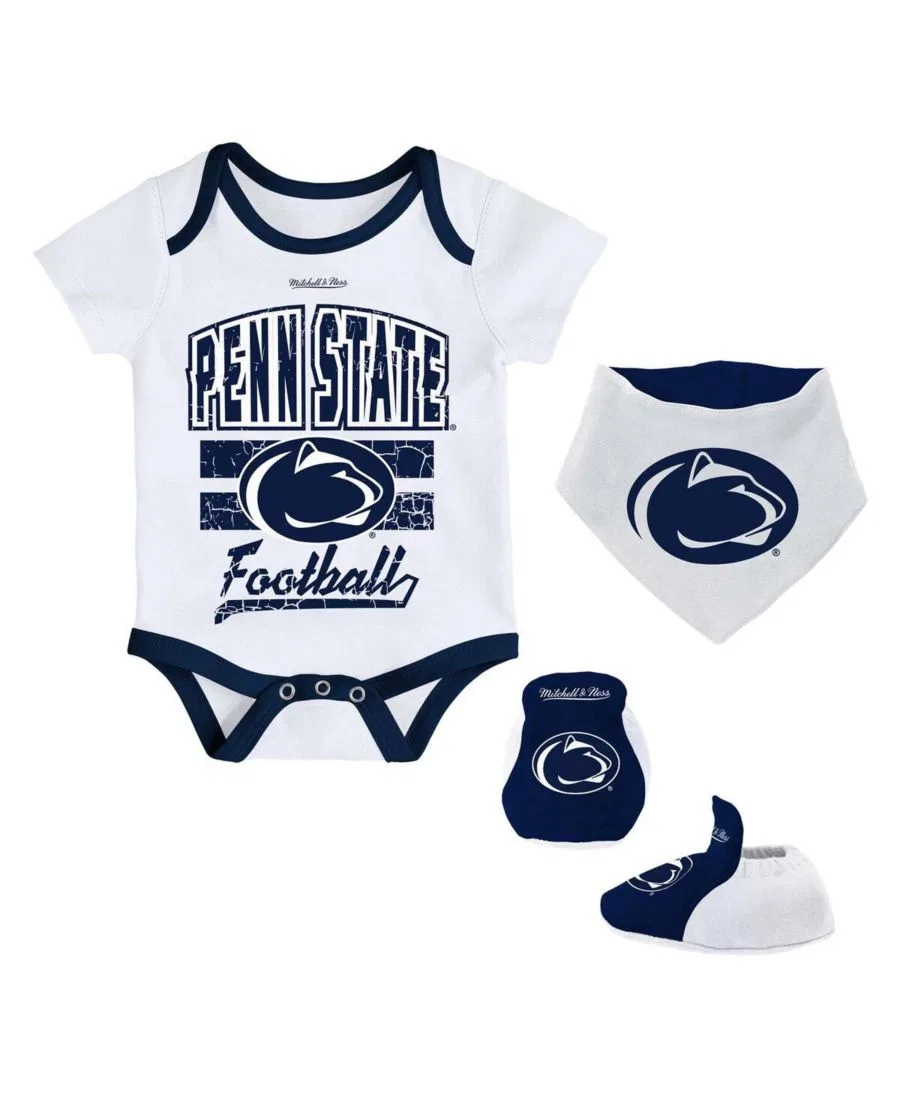Комплект из 3 предметов: боди, слюнявчик и пинетки Penn State Nittany Lions Mitchell & Ness, White