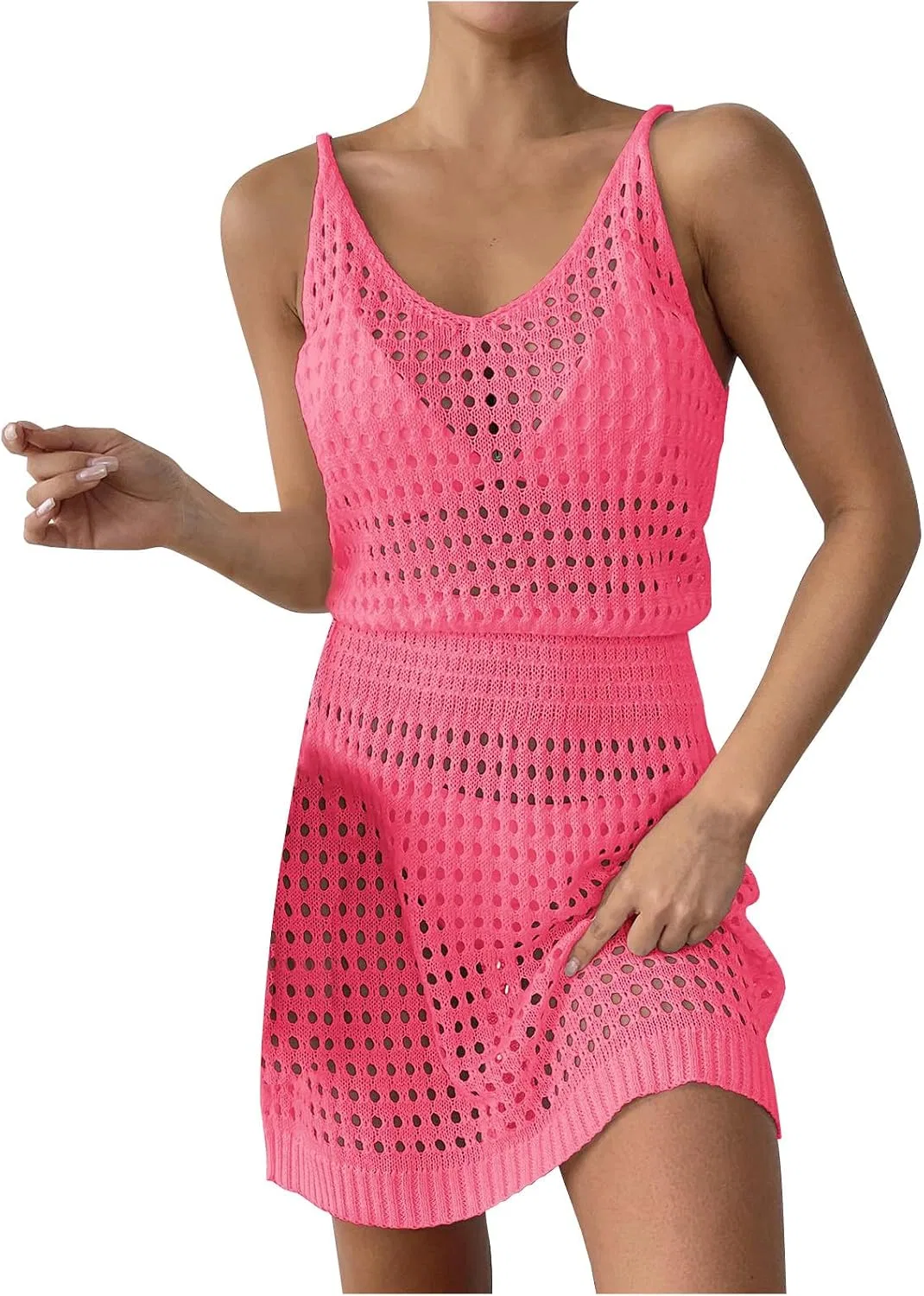 Женский пляжный костюм с вязаным кружевом, Hot Pink