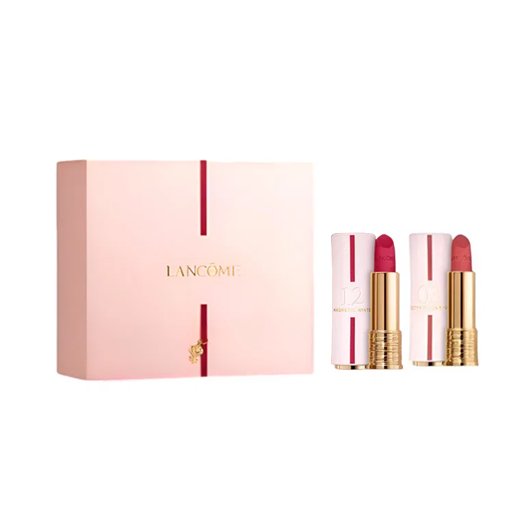 Женский набор губных помад с матовым финишем, модели #03 Heart-Fluttering Spring и #12 Deep Blush Winter, LANCOME, Красный