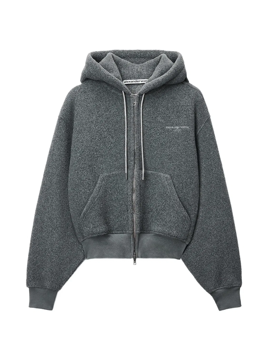 Худи на молнии укороченное серое Alexander Wang, серый