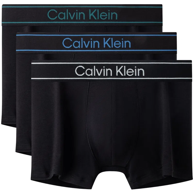 Мужские боксеры с трусами, комплект из 3 штук, Calvin Klein, Черный с зеленой/белой/синей отделкой