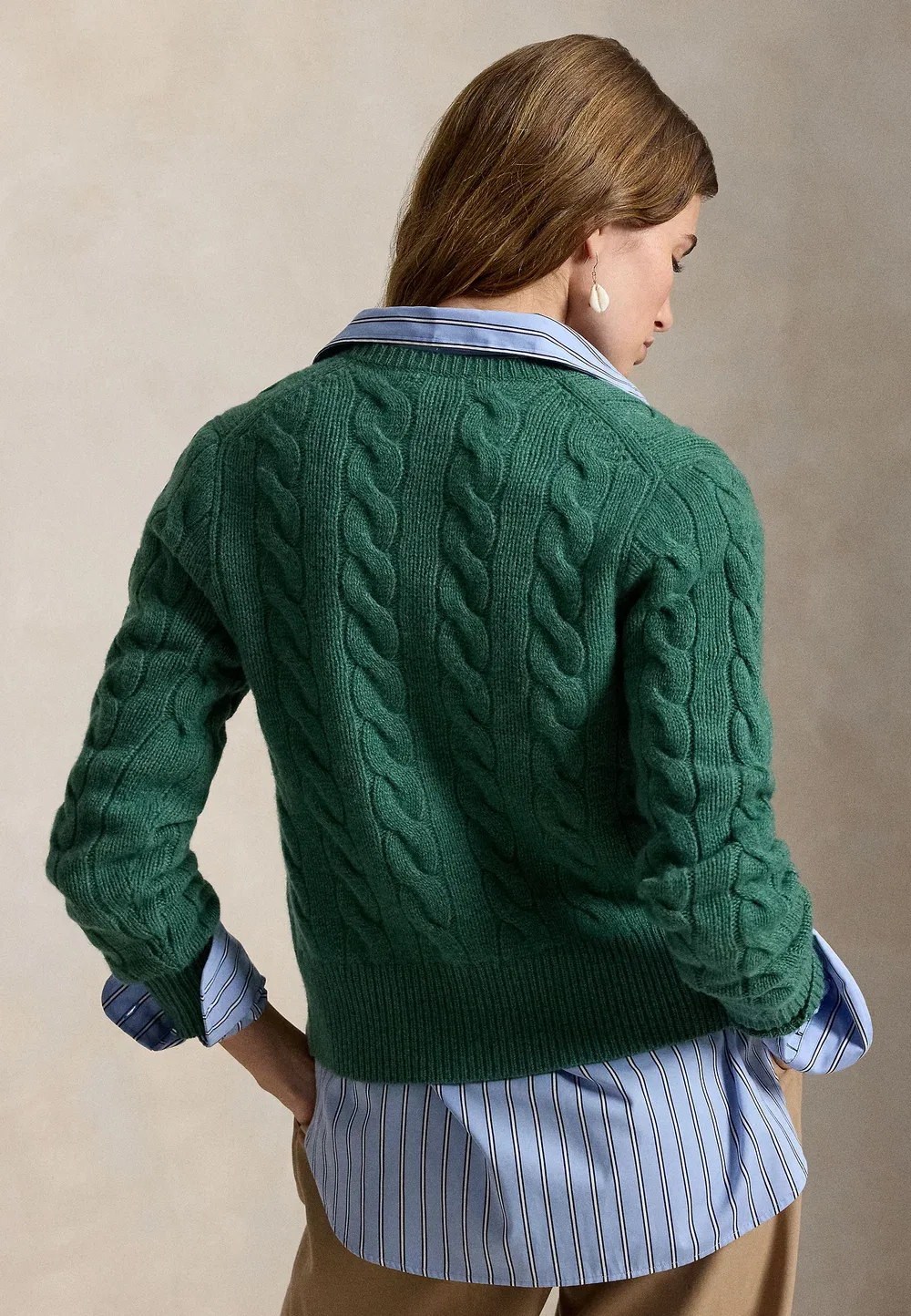 Кардиган из шерсти и кашемира с косами Polo Ralph Lauren, Clover Green Heather — фото 3