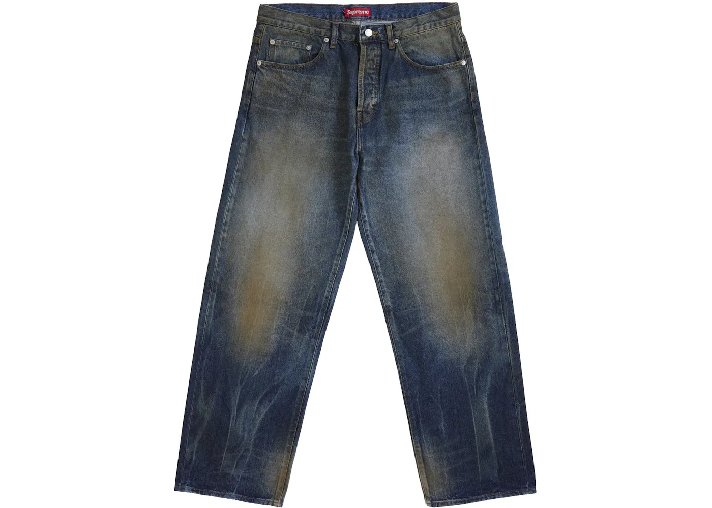 Мужские джинсы свободного кроя Supreme Distressed Loose Fit Selvedge Jean, Washed Indigo