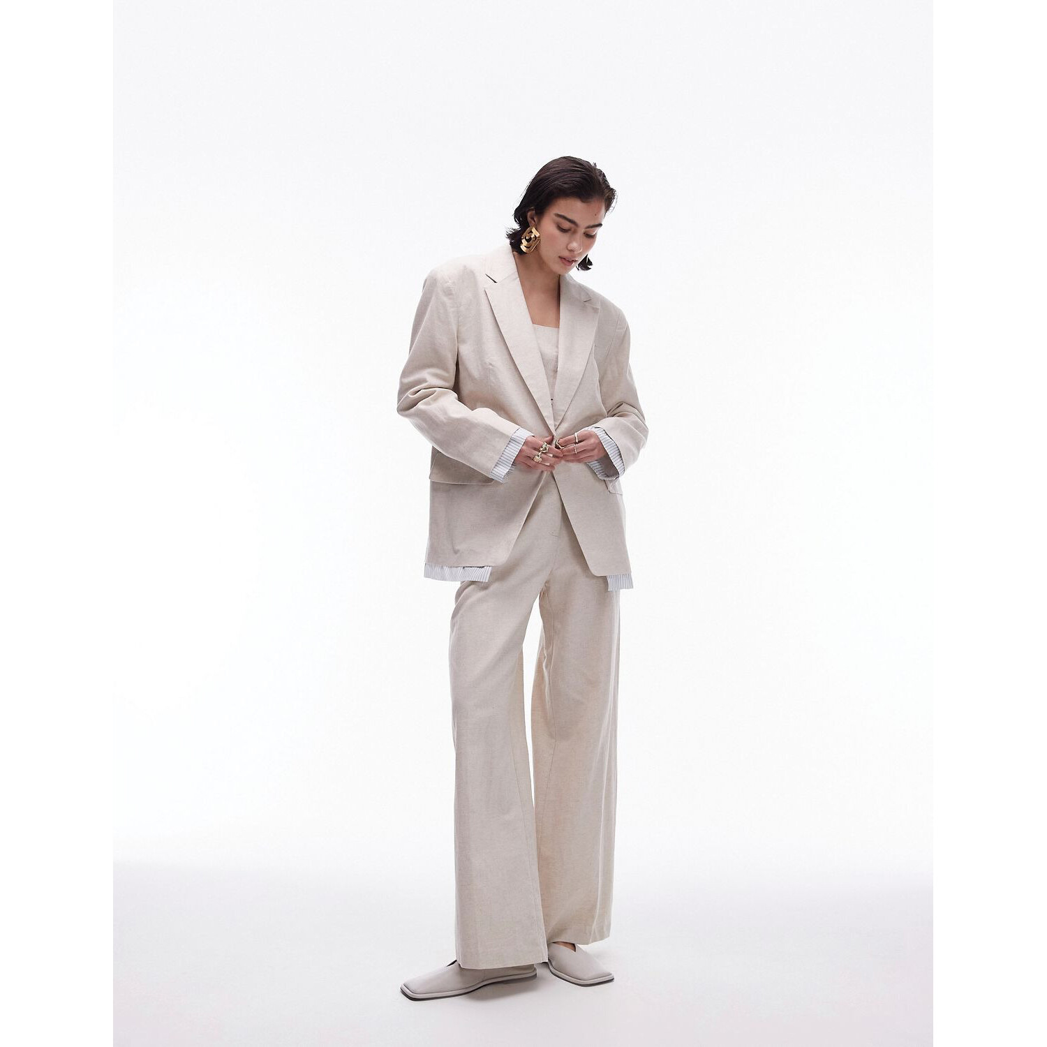 

Topshop Oversized Linen With Matching Striped Exposed Lining, экрю