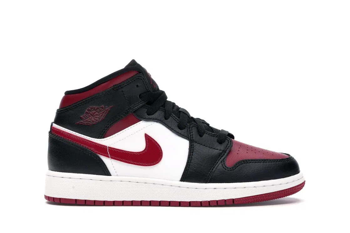 Детский кед Air Jordan 1 Mid Bred Toe Jordan, Black/Noble Red-White