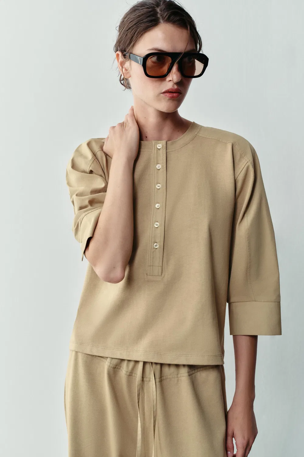 Комбинированная футболка ZARA, camel — фото 2
