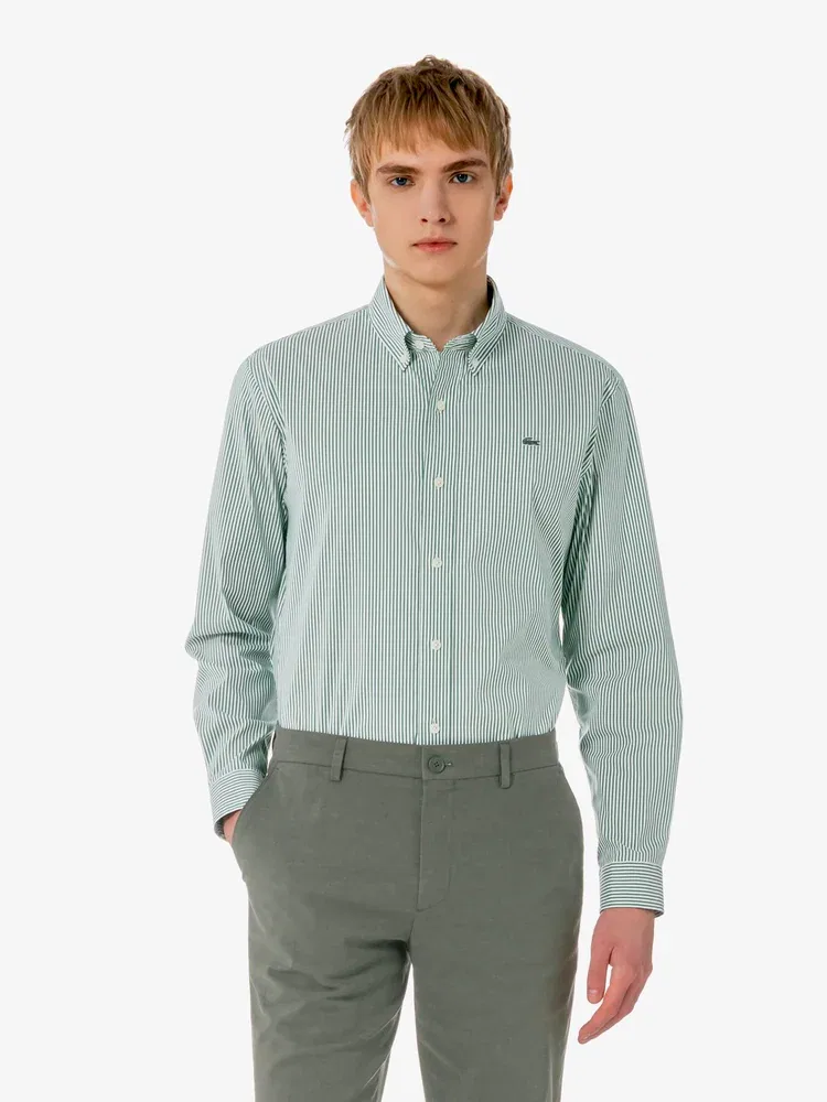 Рубашка с длинным рукавом стрейч-поплин в полоску LACOSTE, Green — фото 4