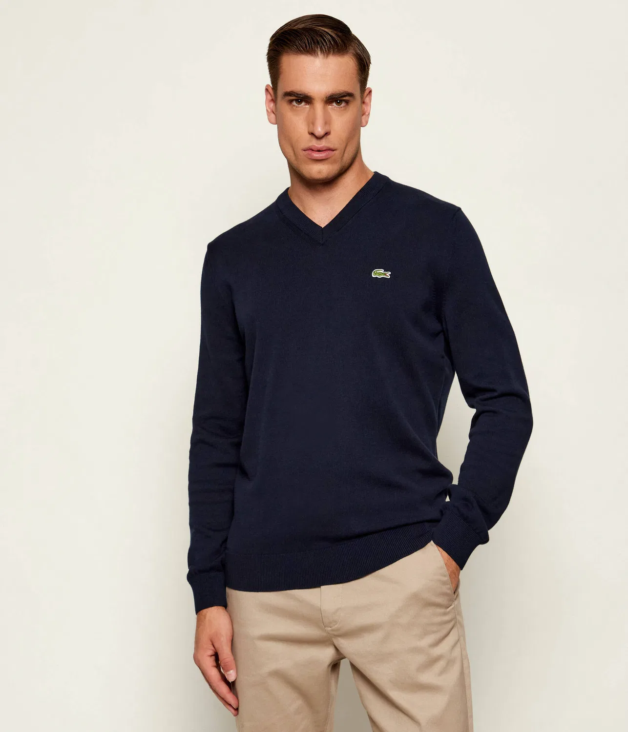Свитер с V-образным вырезом Lacoste, темно-синий