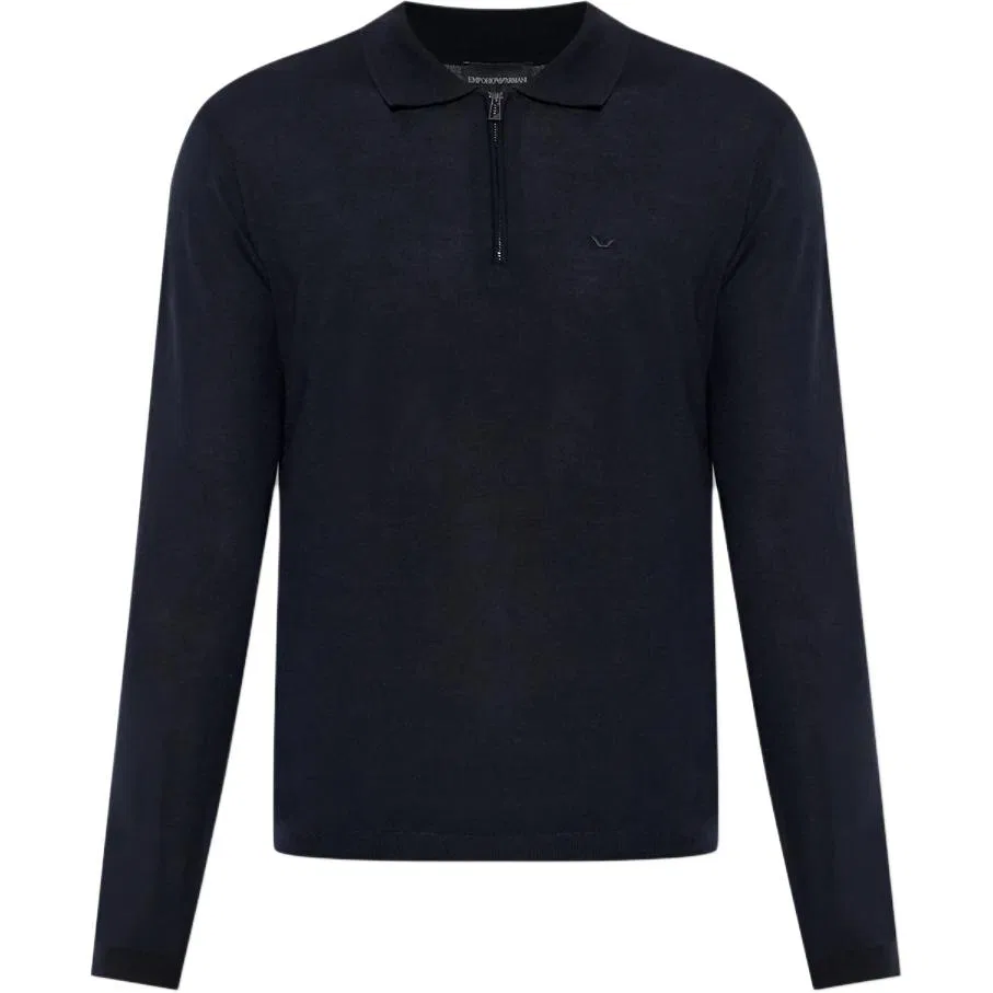 Мужской свитер с молнией и вышитым логотипом Emporio Armani, Navy Blue