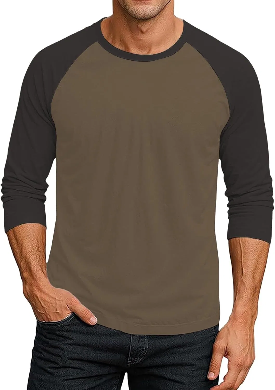 Мужская футболка реглан с длинным рукавом Color Block, Brown/Gray — фото 2