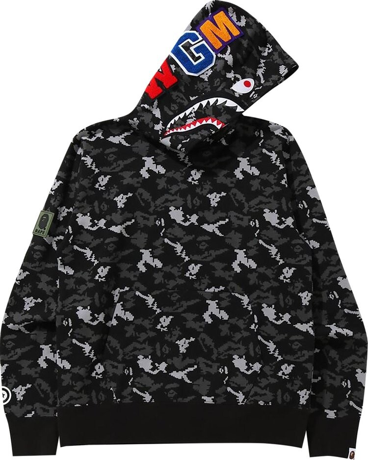 

Худи BAPE Digital Camo Shark Wide Pullover Hoodie Black, черный