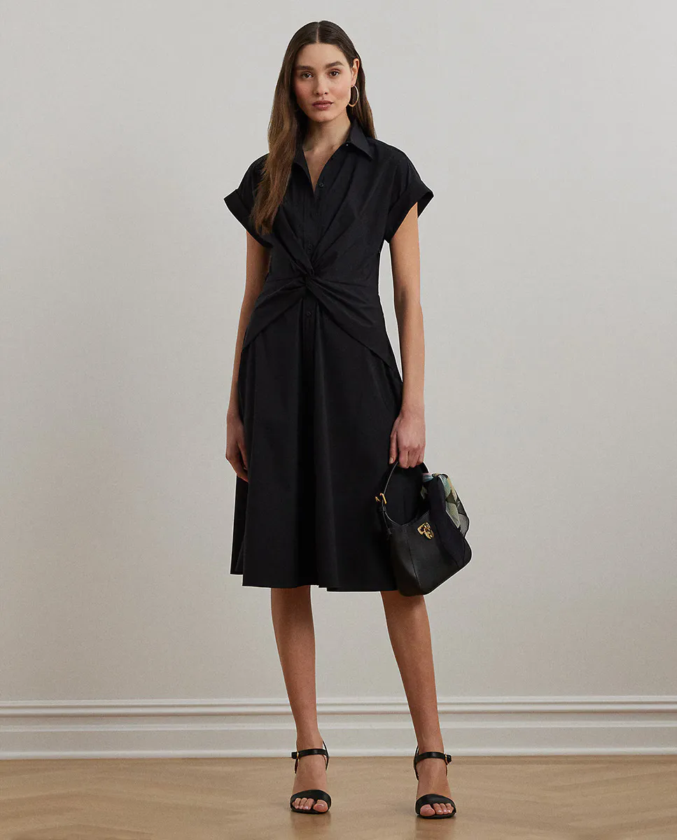 

Хлопковое платье-рубашка с защипами Lauren Ralph Lauren, черный