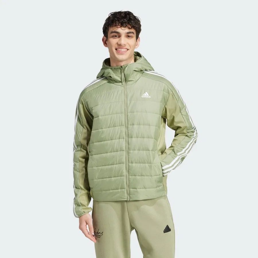 Утепленная куртка с капюшоном Sportswear Essentials 3-Stripes Insulated Hooded Hybrid Jacket adidas, Зеленый