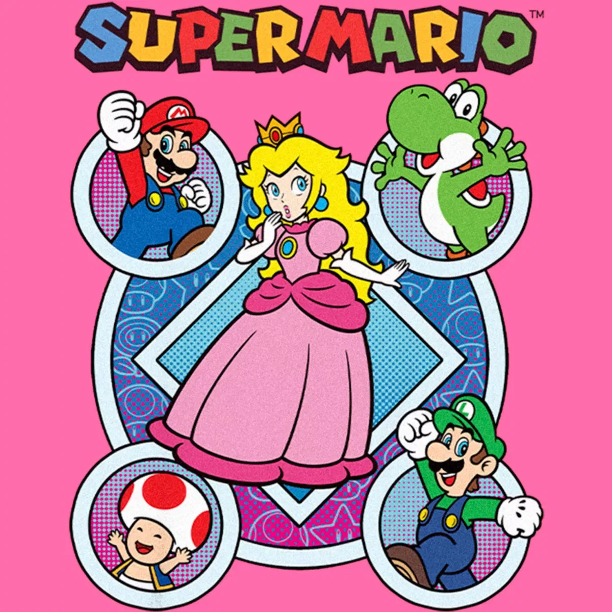 Детский укороченный топ-футболка с принтом Super Mario Princess Peach Character Circles Nintendo, Light Pink — фото 2