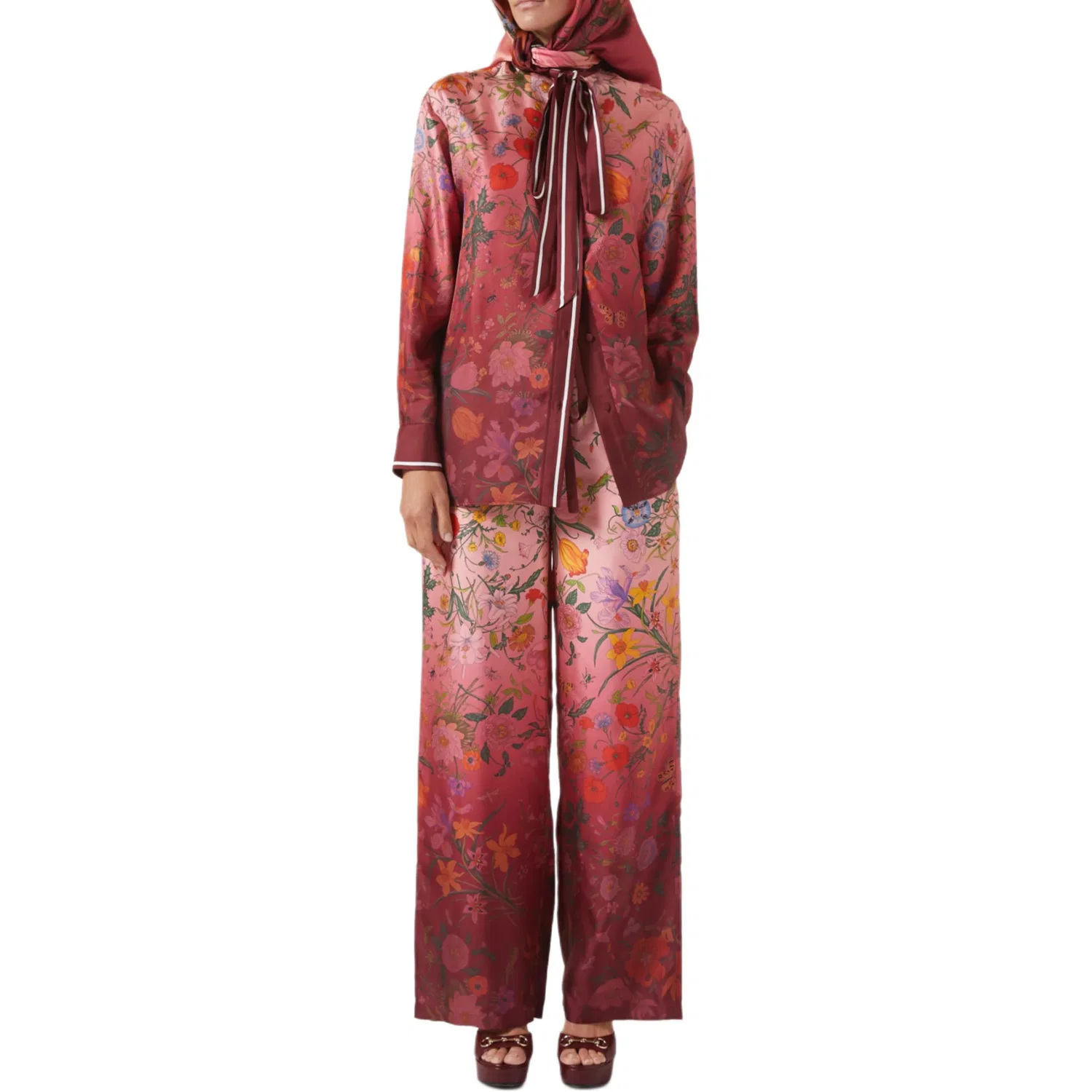 Рубашка Gucci Flora, с цветочным принтом, красный — фото 3
