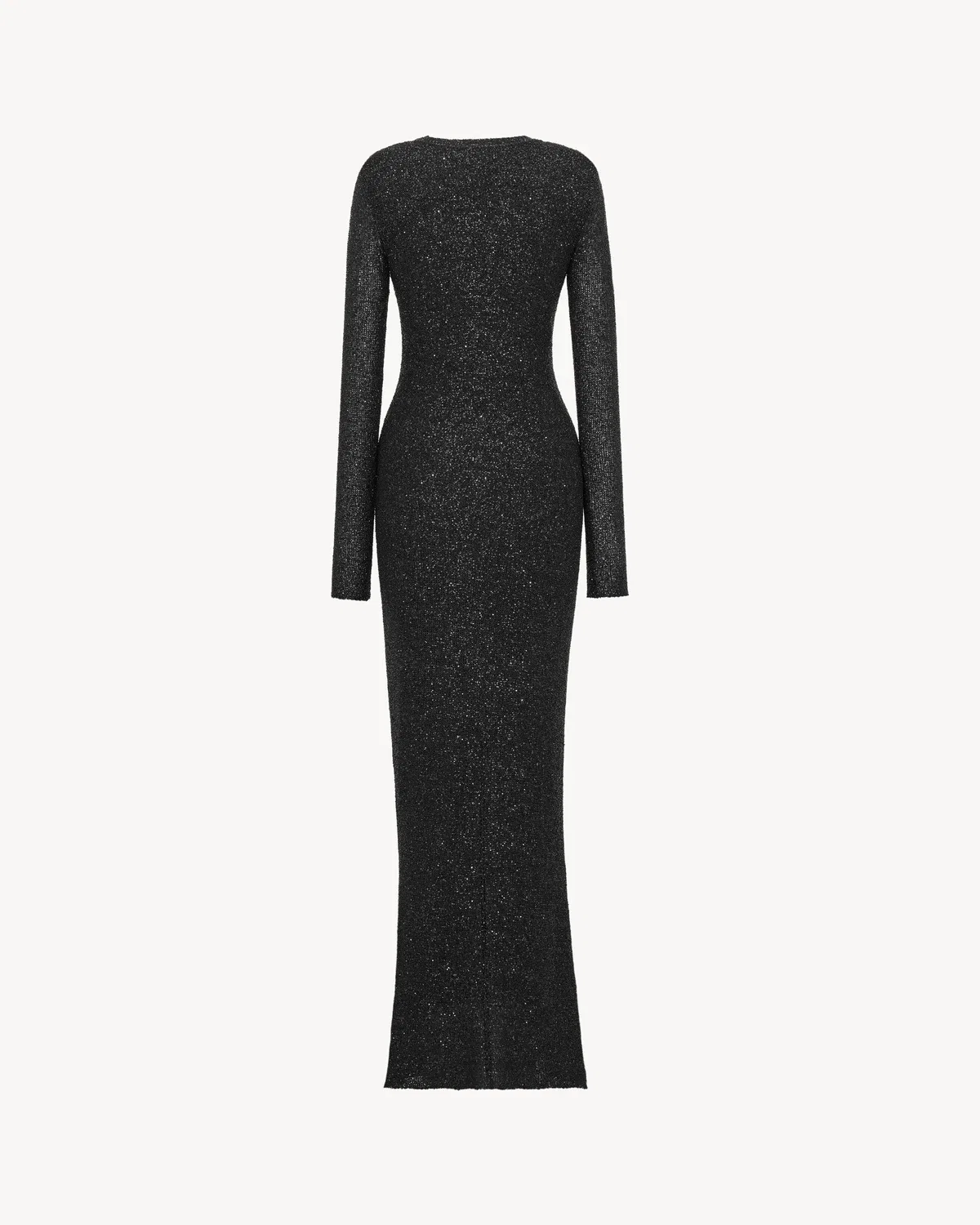 Длинное платье с пайетками из металлизированного трикотажа SAINT LAURENT, черный — фото 2