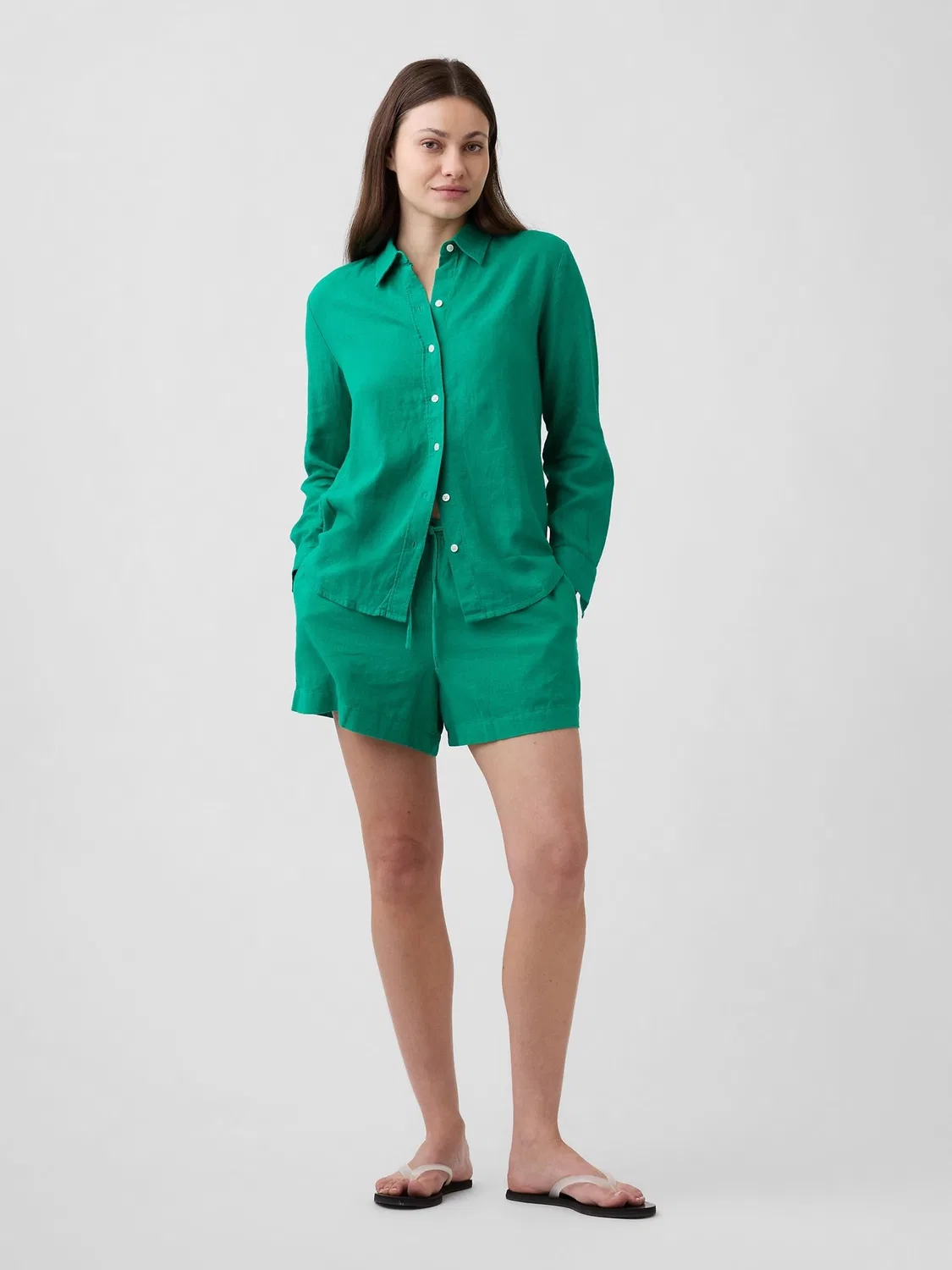 Рубашка из льняной смеси Easy Linen Gap, зеленый — фото 3