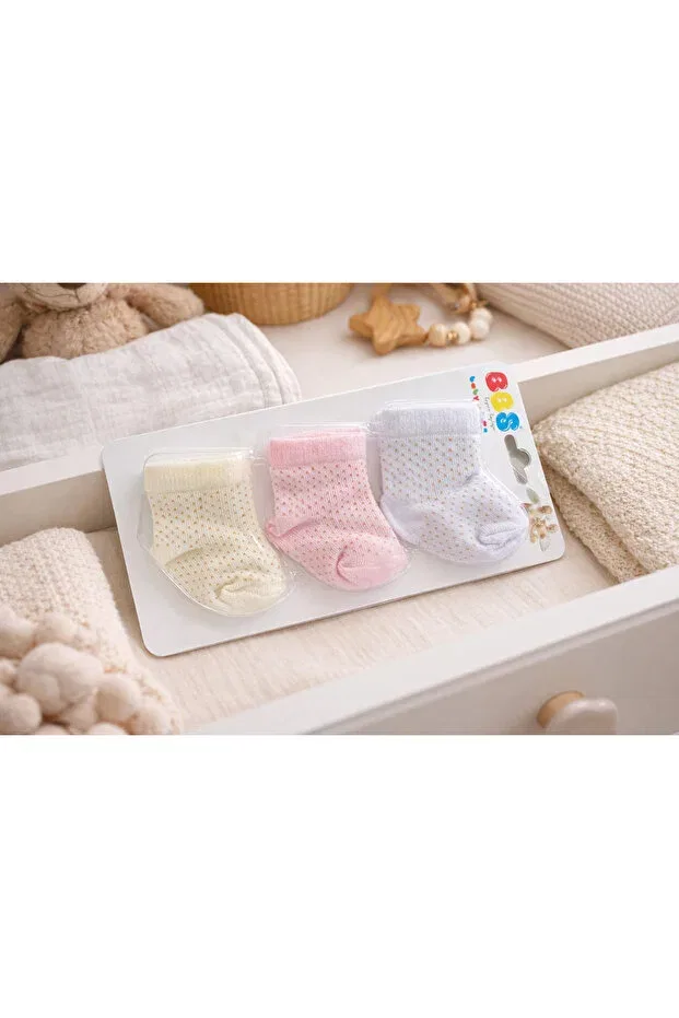 Детские носки для новорожденных хлопковые Cotton 0-6 months newborn baby girl socks Atlas Baby House, Pink White Ecru — фото 3