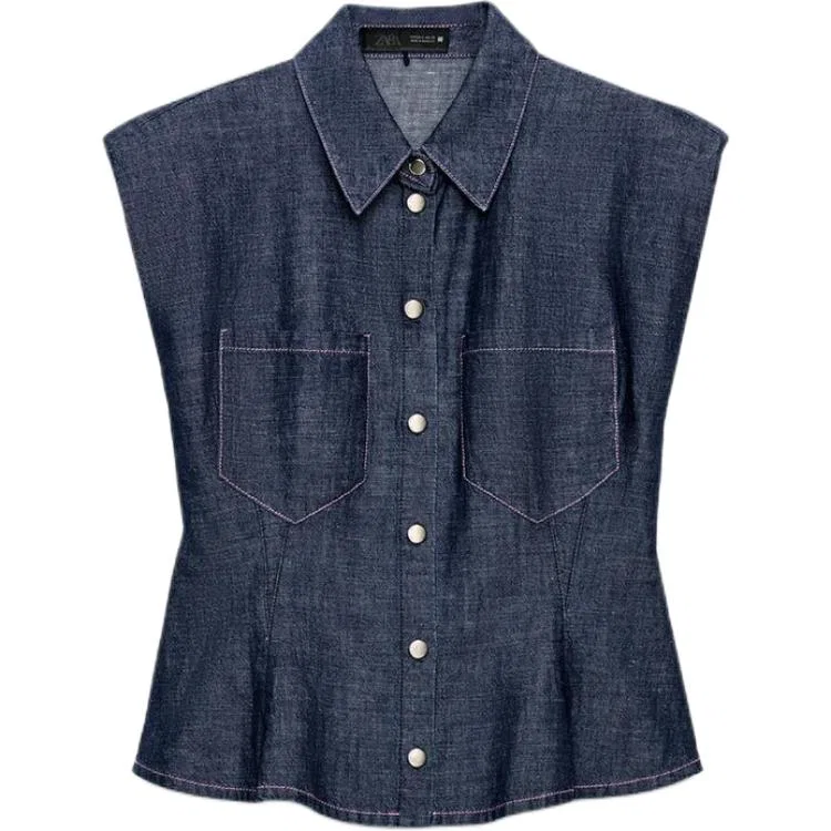 Женская рубашка с воротником Индиго ZARA, Indigo