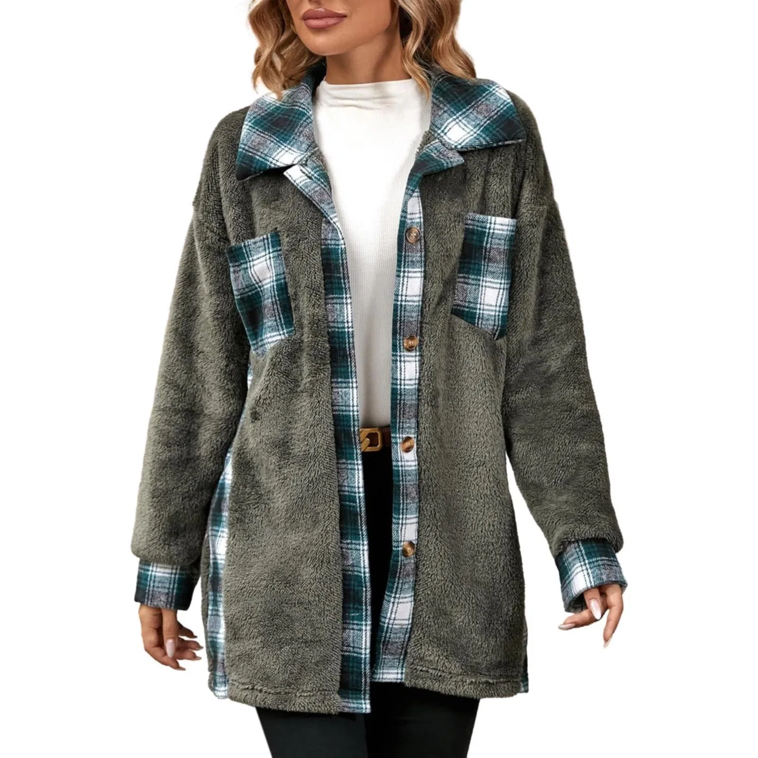 Женское шотландское пальто с лацканами, однобортное, из флиса, модель Scottish Short Jacket, grey