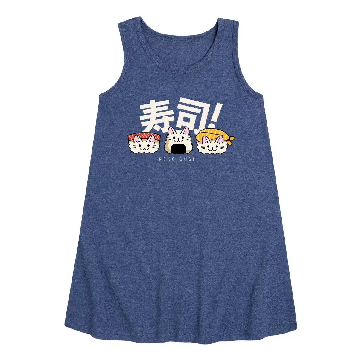 Детское платье-трапеция без рукавов Neko Sushi Instant Message, Heather Navy