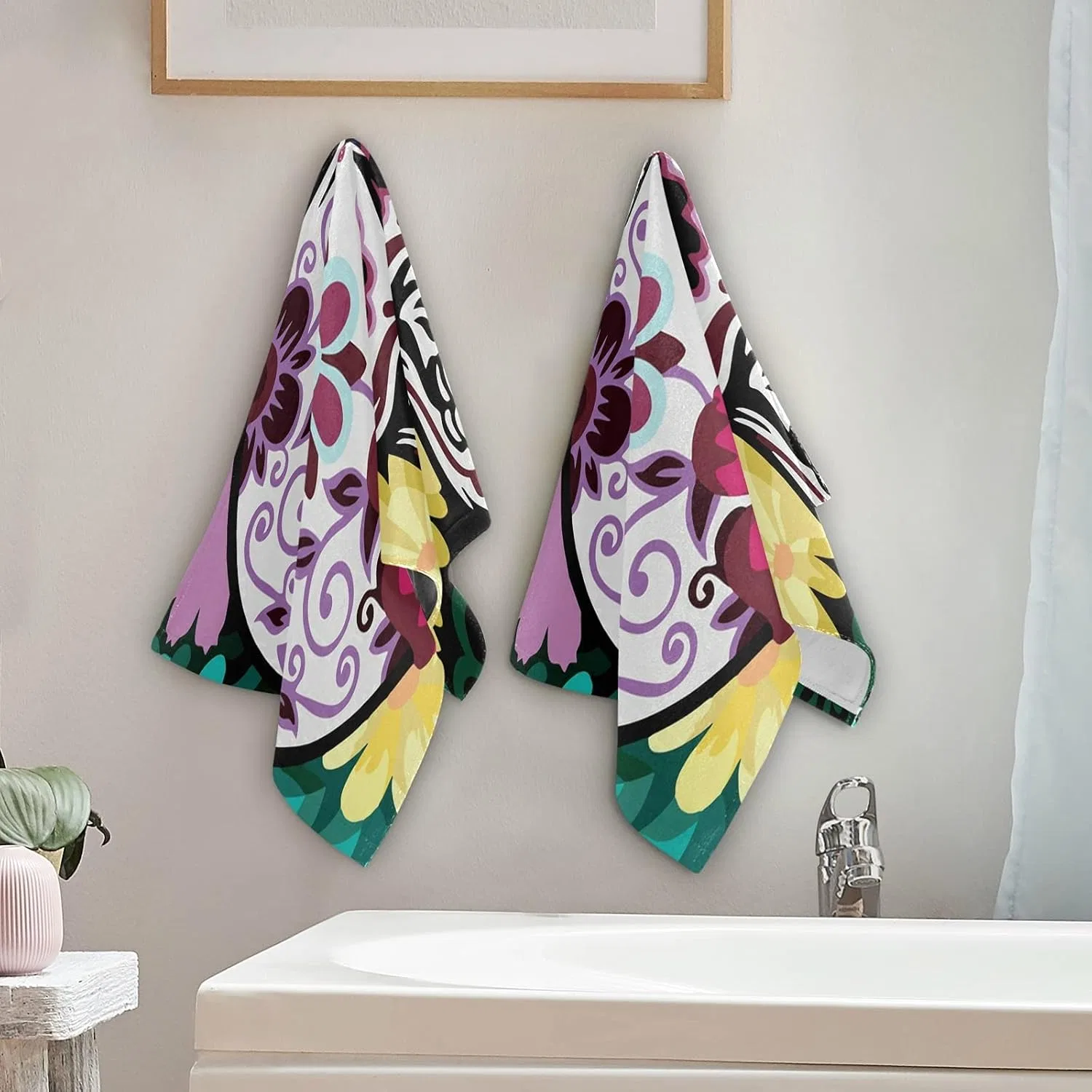 Полотенце для лица, 2 шт, CHIFIGNO, микрофибра/хлопок, 72x37 см, Colourful Skulls — фото 4