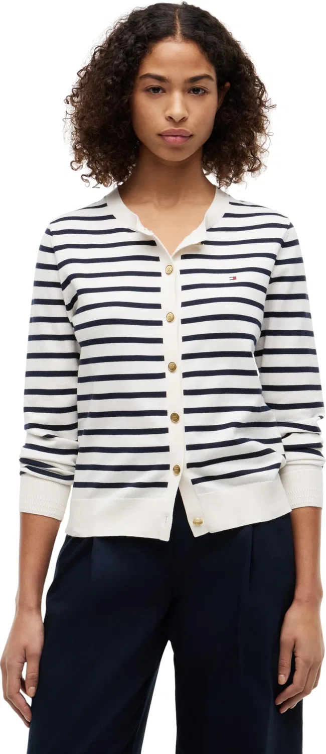 Женский кардиган с пуговицами Fine Jersey Tommy Hilfiger, Beige (Ivory Petal/Dark N Navy Breton Stp)