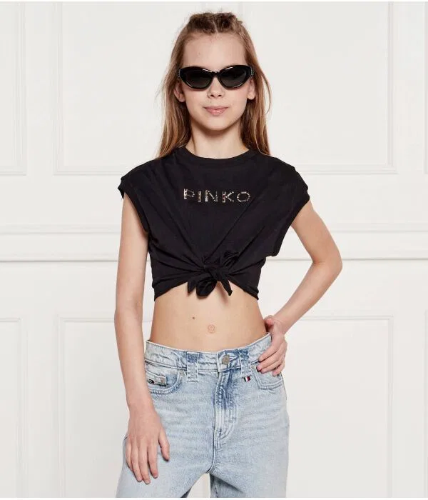 Детская футболка для девочек с коротким кроем Pinko Up, черный
