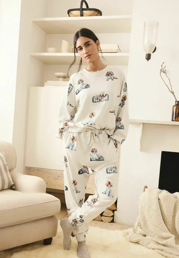 Пижамный комплект с принтом Tall fit - print long sleeve, Next, Grey Charlie the Cockapoo, серый — фото 4