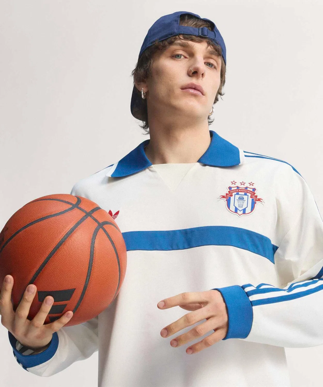 Мужская/Женская футболка-поло с длинным рукавомиз двойного трикотажа Adidas Originals, Белый — фото 4