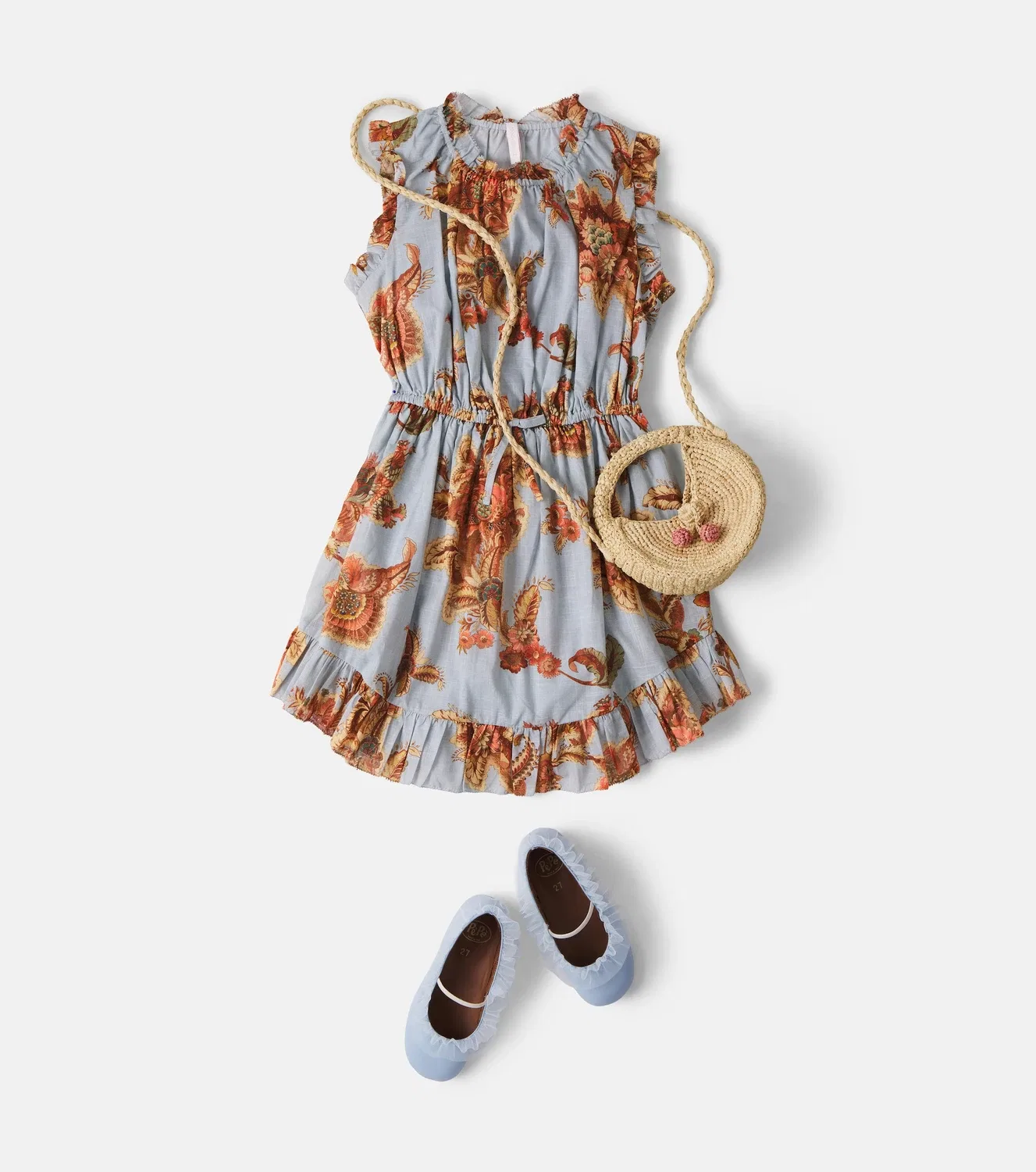 Платье хлопковое с цветочным принтом Zimmermann Kids, синий — фото 2