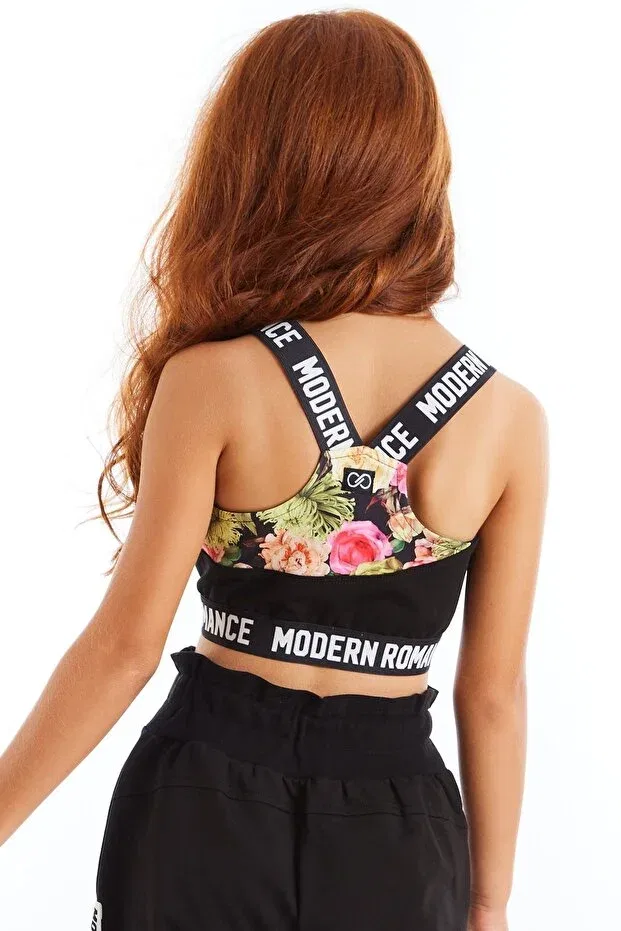 Детский топ-кроп для девочек с принтом Modern Romance Floral Patterned Colorinas, Black