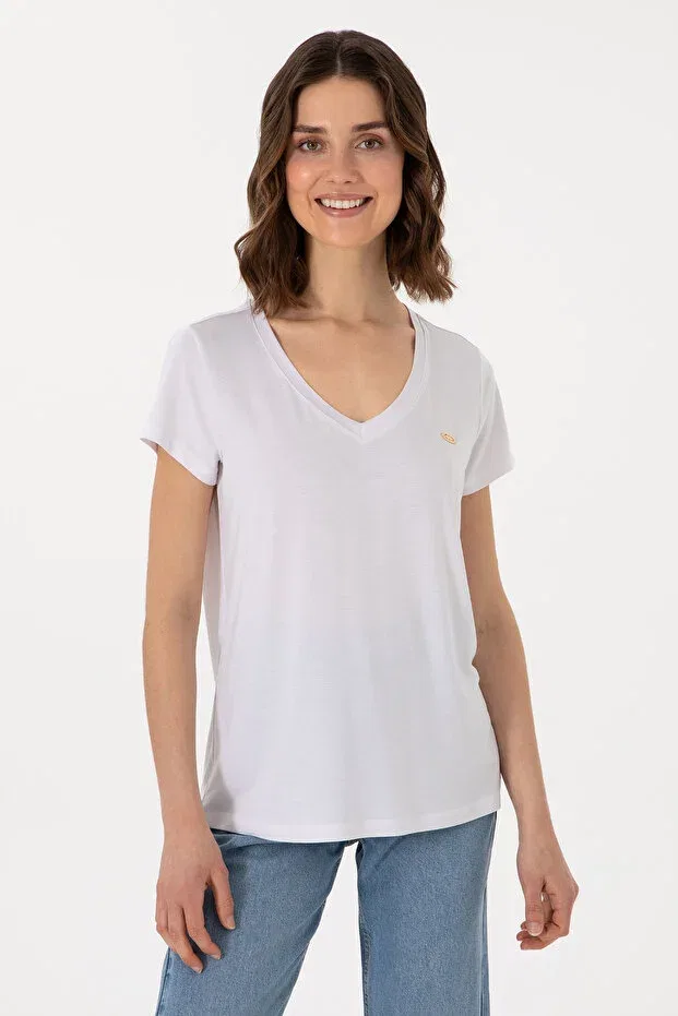Женская хлопковая футболка с v-образным вырезом U.S. Polo Assn., White