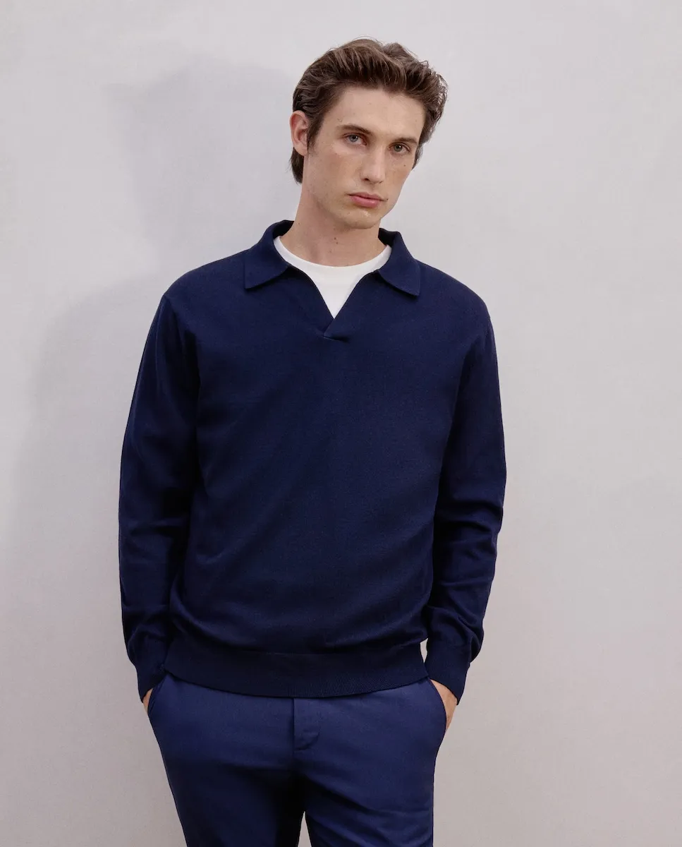 

Мужской свитер с открытым воротником поло Dustin, темно-синий