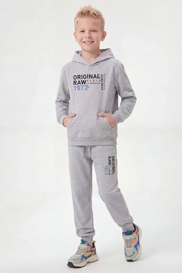 Детский спортивный костюм для мальчиков с принтом Hooded kangaroo pocket original print Panios Kids, Gray — фото 2