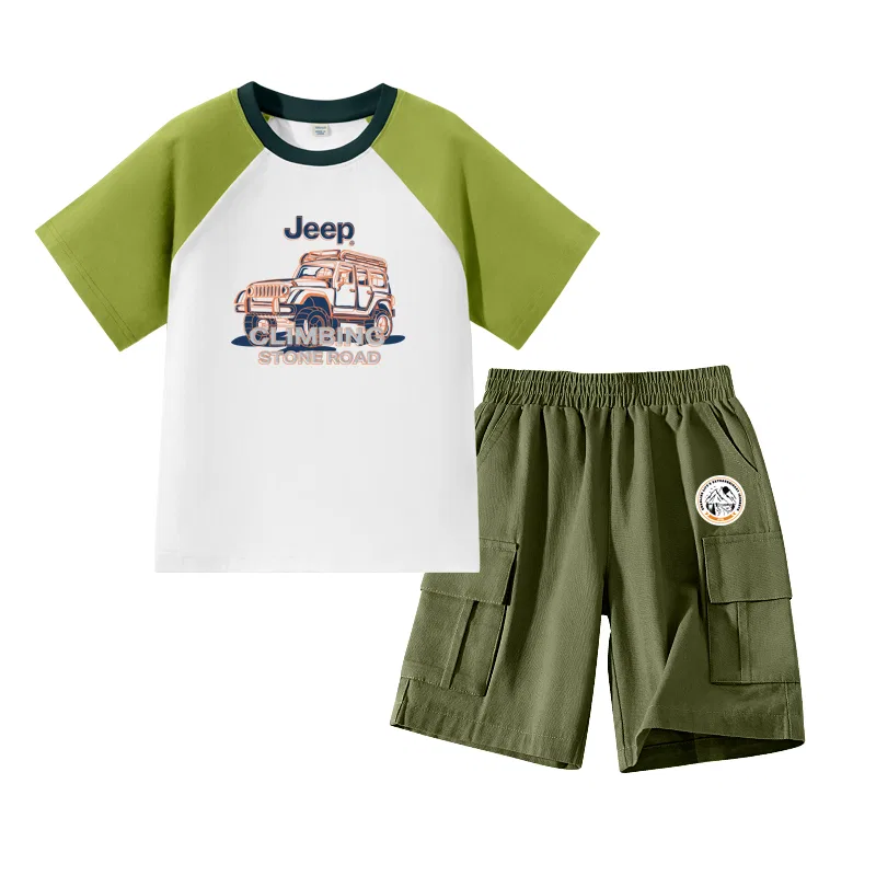 Детский спортивный комплект с принтом Jeep, Olive Green/E off-Road Vehicle-Army Green/E Round Logo K