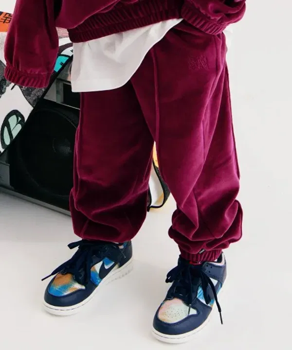Детские джоггеры из велюра, Kids velour pants, Brownbreath Kids, вишневый