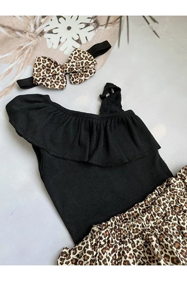 Детский комплект для девочек с принтом Mini Kids Baby, Black-Cream — фото 3