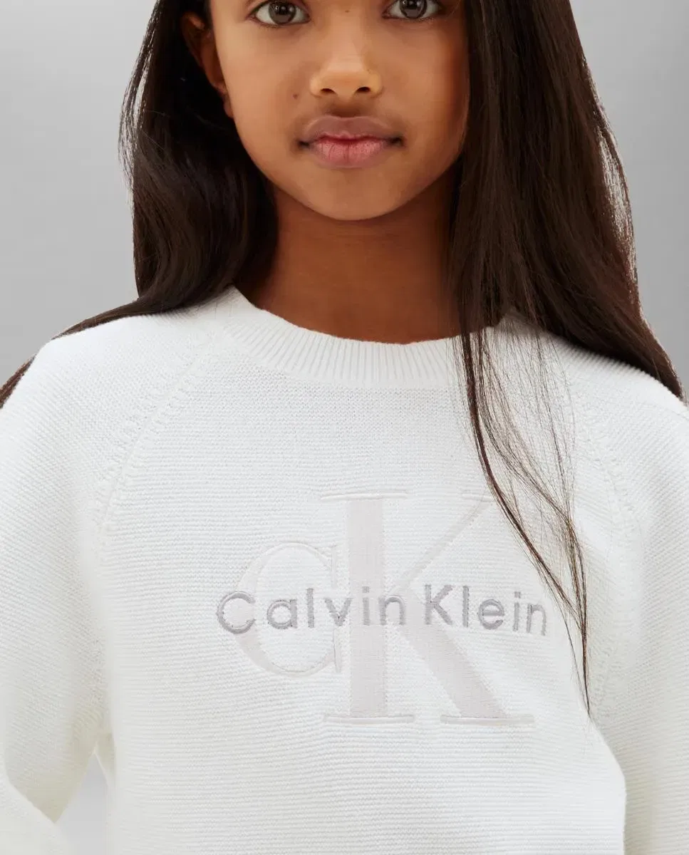 Детский джемпер для девочек с логотипом Calvin Klein, Blanco — фото 3