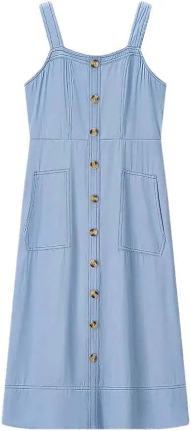 Женское летнее джинсовое платье на бретелях с квадратным вырезом, Light Blue