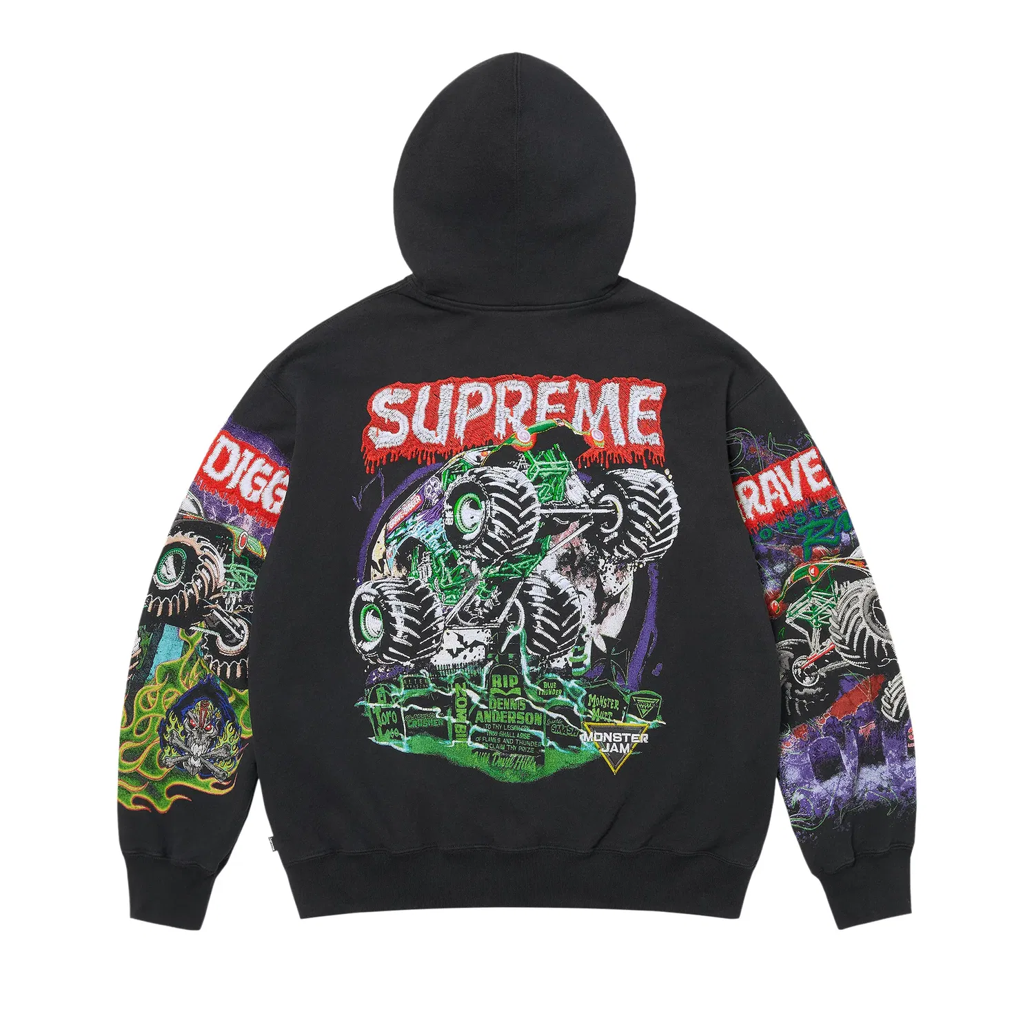 Толстовка Supreme Monster Jam Grave Digger на молнии с капюшоном, черный — фото 2