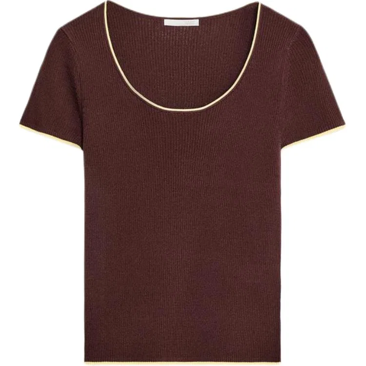 Женский свитер с круглым вырезом, коричневый, ZARA